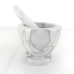 Marble Granite Footed Mortar & Pestle Set Gray Lg